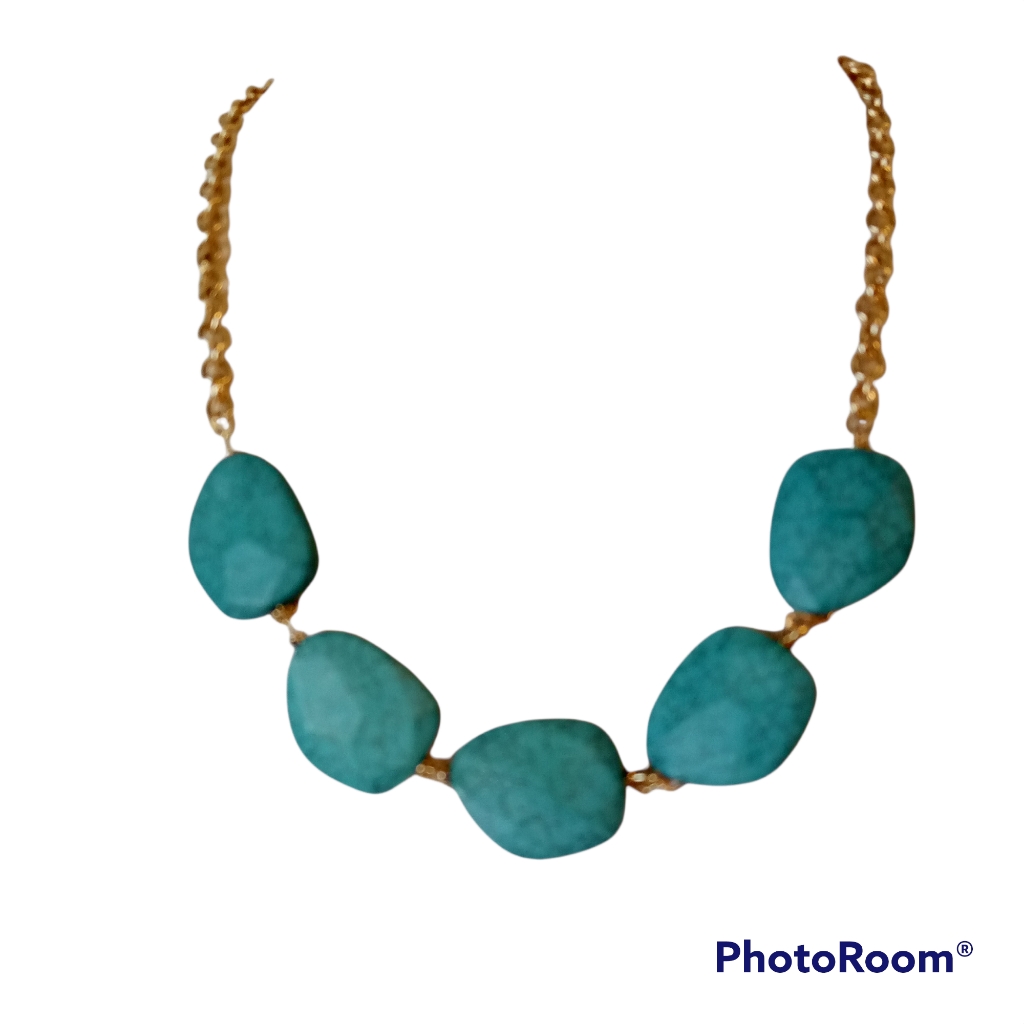 Turquoise Gold-Tone Nwt NecklaceChoker Large Stones Adjustable Lobster Claw 22$